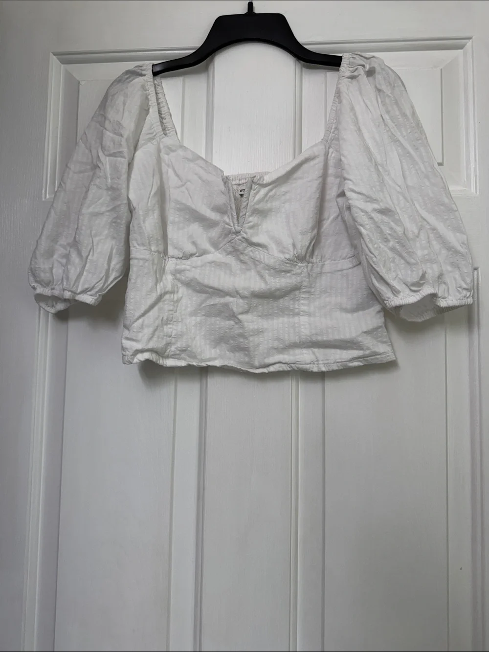 Abercrombie & Fitch White Puff-Sleeve Square Neck Blouse